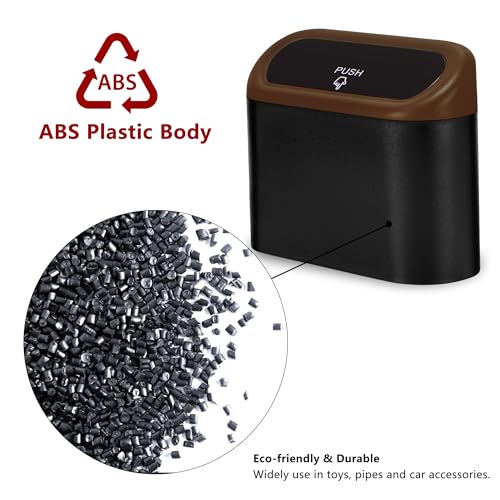 2 Pack Mini Car Trash Can with Lid (Black/Brown)