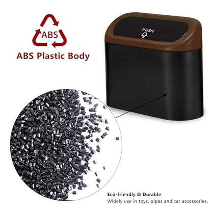 2 Pack Mini Car Trash Can with Lid (Black/Brown)