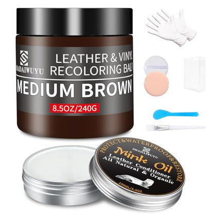 8.5oz Leather Recoloring Balm with 100ml Mink Oil (Medium Brown / Leather Recoloring Balm+Mink Oil)