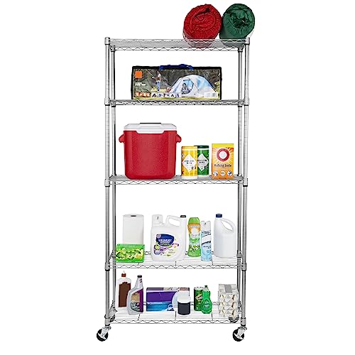 5-Tier NSF-Certified Steel Wire Shelving, 36"W x 14"D x 75.5"H, Silver (Silver / 5-Tier Shelving, 36" W x 14" D)