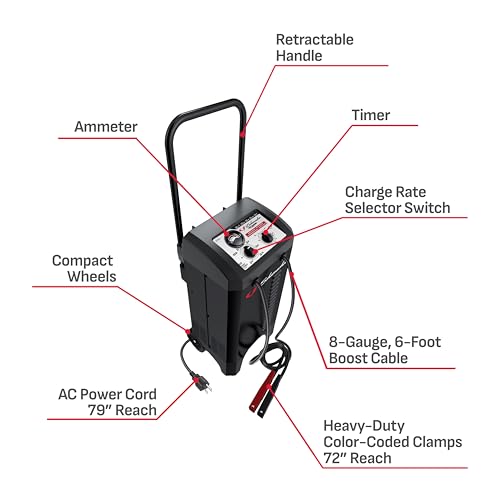 Wheeled 10A Car Battery Charger & Maintainer (200 Amp)