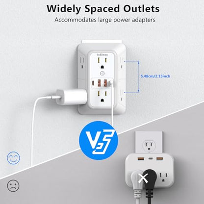 2 Pack Outlet Extender Surge Protector (White 2PCS)