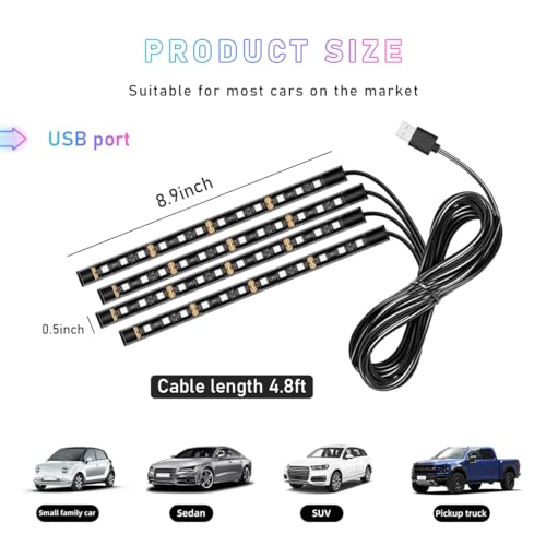 Car LED Strip Light (Connection Type: USB / Ice Blue-48 LEDs)
