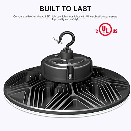 150W UFO-LED-High-Bay-Light,UL Listed 5000K Daylight 21000LM,0-10V Dimmable LED High Bay Lights,IP65 Waterproof Commercial Bay Lighting Fixture AC100-277V for Warehouse(9 Pack) (150W)