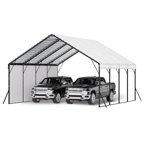 Heavy Duty Metal Carport (White / 20x20ft)