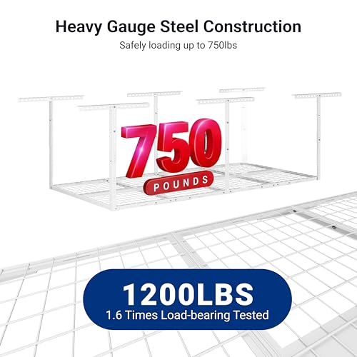 3x8 Overhead Garage Ceiling Storage Rack (White / 3x8 ft)