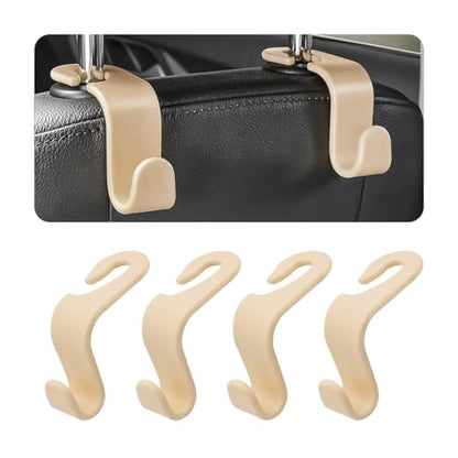 4 Pack Car Seat Headrest Hooks for Vehicle Seats (Beige)