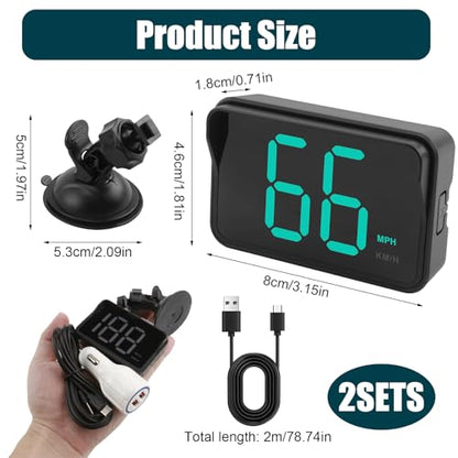 GPS Digital Speedometer for Car MPH (2 Pack 2025 New with Bracket & Charger)