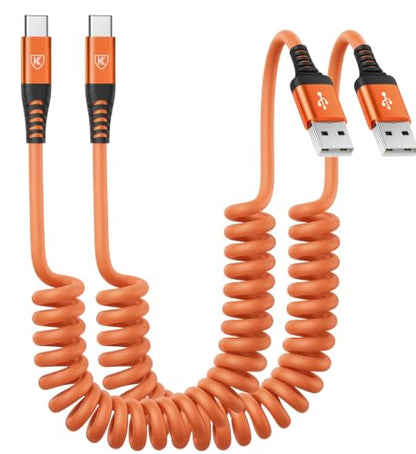 USB to USB C Cable Fast Charging 60W 2Pack 3FT Coiled USB A to USB C Cable (3FT / Orange)