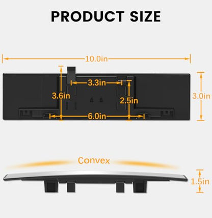 Clip on Panoramic Wide Angle Large Car Rear View Mirror 10 Inch (10 Inch & Chrome)