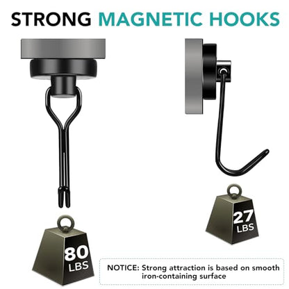 Magnetic Hooks (Black / 4Pack 80Lbs+)