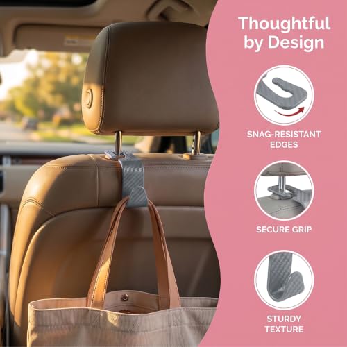4 Pack Headrest Hooks for Vehicle Seats (Carbon Fiber/Grey)