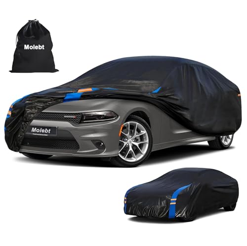 Car Cover Waterproof All Weather for Automobiles (Black-Blue / 2 Fit Sedan/Coupe-Length 201-208 inch)