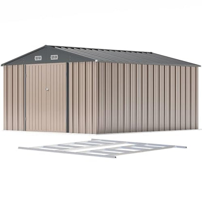 10 x 12 FT Metal Storage Shed for Outdoor with Floor Frame (Brown / 10x12 FT)
