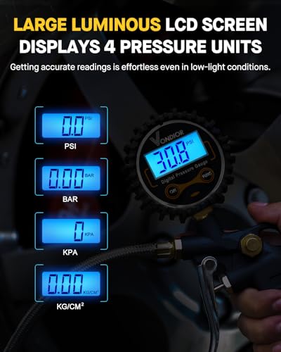 Digital Tire Pressure Gauge with Inflator (3-250PSI / Tire Inflator Gauge)