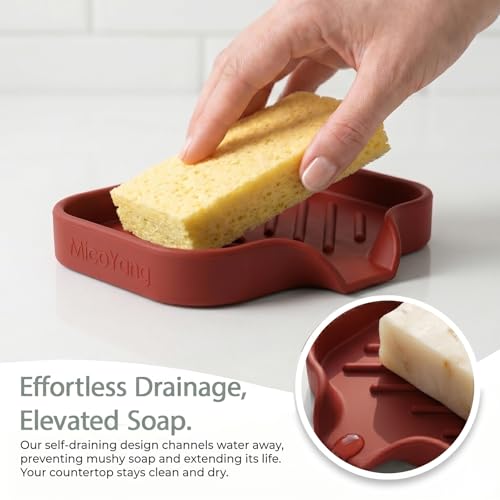 Silicone Soap Dish with Drain Spout (Red / S(4.9"×3.2"))