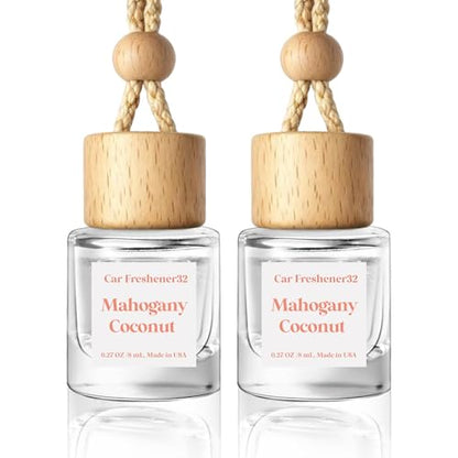 Car Air Freshener Diffuser 2 Pack Hanging Mahogany Coconut Car Air Freshener for Women 45+ Days Long Lasting Fragrance Made in USA