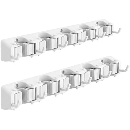 Mop and Broom Holder Organzier Wall Hanging Mount (White)