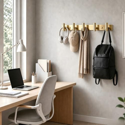 Wall Mounted Coat Rack ("T" Shape 5 Hooks - 1 Pack / Gold)