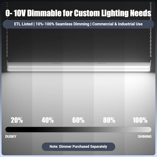 2-Pack 300W/240W/200W LED Linear Shop Lights, 0-10V Dimmable 5000K (300W)