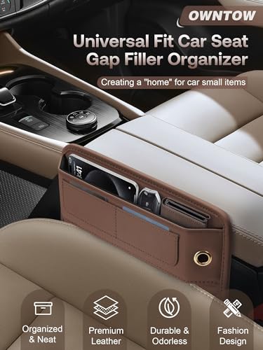 Universal Fit Premium Leather Car Seat Gap Filler Organizer (04 Brown, 2 Pack)