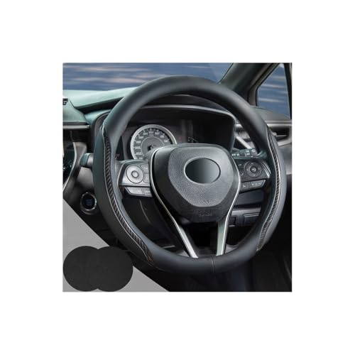 Black Steering Wheel Cover with Coasters Leather Universal 15 inch (Medium / black02)