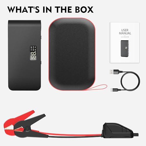 4000A 12V Car Battery Jump Starter 16000mAh for Car Boat Lawnmower (16000mAh-Black)