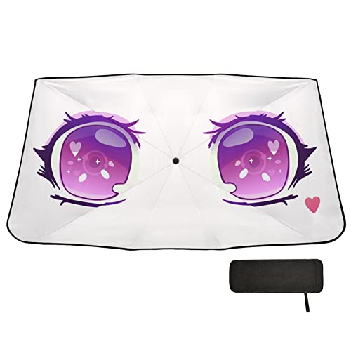 Purple Anime Kawaii Eyes Windshield Sun Shade Umbrella Foldable Car Front Window Sunshade Blocks UV Rays Heat Keep Vehicle Cool (multi 6)