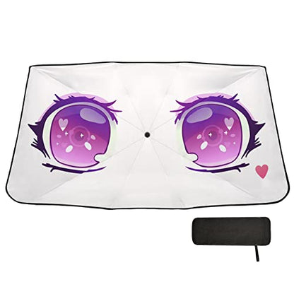 Purple Anime Kawaii Eyes Windshield Sun Shade Umbrella Foldable Car Front Window Sunshade Blocks UV Rays Heat Keep Vehicle Cool (multi 6)