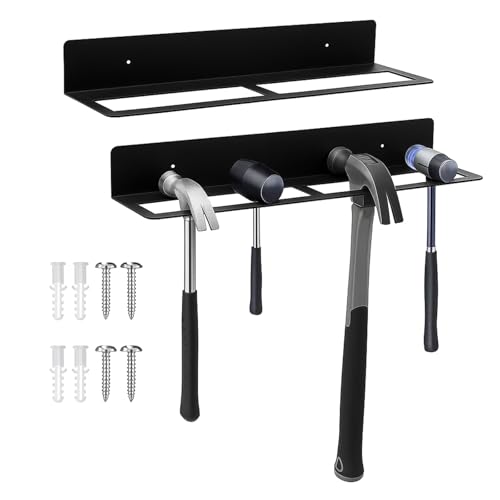 2 Pcs Metal Wall Mounted Hammer Rack Hand Tools Storage Rack Organizer Metal Hammer Holder for Garage Workshop Shed Home
