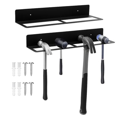 2 Pcs Metal Wall Mounted Hammer Rack Hand Tools Storage Rack Organizer Metal Hammer Holder for Garage Workshop Shed Home