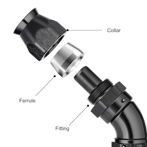 6AN 45 Degree PTFE One Piece Full Flow End Hose Fitting Aluminum Black (6AN / 45 Degree)
