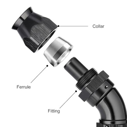 6AN 45 Degree PTFE One Piece Full Flow End Hose Fitting Aluminum Black (6AN / 45 Degree)