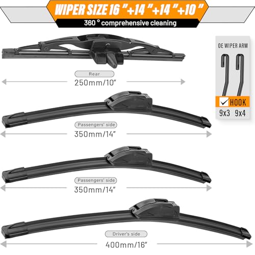 Windshield Wiper Blade Replacement for Toyota FJ Cruiser 2007 (16"+14"+14"+10")