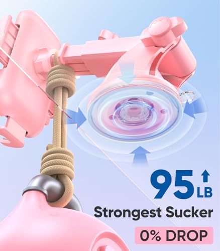 Stable Car Phone Holder [Upgraded Strongest Suction (Hot Pink)