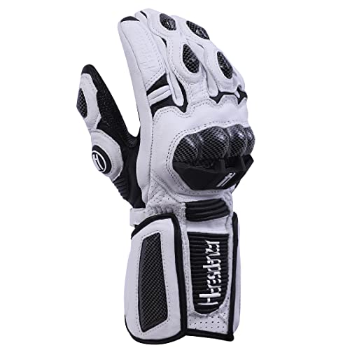 Unisex Leather Motorcycle Touch Gloves KM045 White (Medium / White/Black)