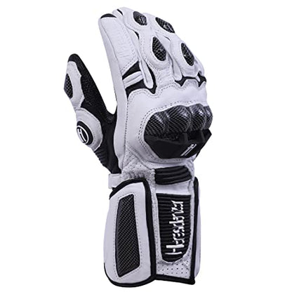 Unisex Leather Motorcycle Touch Gloves KM045 White (Medium / White/Black)