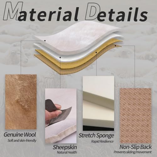 Genuine Sheepskin Car Seat Cushion Seat Covers for Cars Trucks SUV Comfort Seat Protector Pad for Car Driver Seat Car Accessories for Women Office Chair Car Decor (Khaki / Front Seat Cushion-1 Pc)