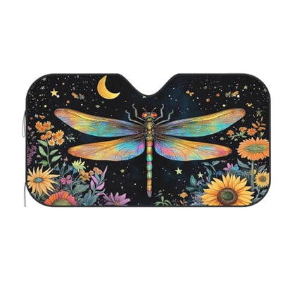 Floral Dragonfly Car Sun Shade Windshield Sunshade Foldable Front Window Shield Cover for Truck SUV (Blue9 / Small)