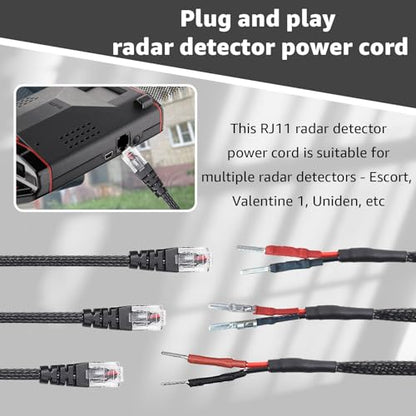 16.5" RJ11 Mirror Tap Radar Detector Cord for Escort Uniden V1 & More