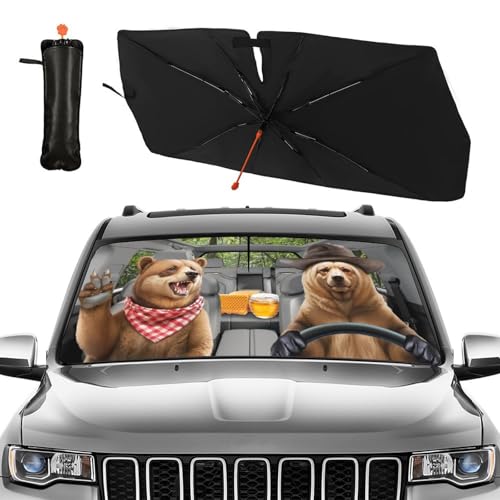 Funny Bear Driving Car Windshield Sun Shade Umbrella Fun Bear Sunshades for Car Windshield Upgraded Sun Visor Protector for Sedan SUV Most Vehicles Printed Front Window Shades (One Size / Style5)
