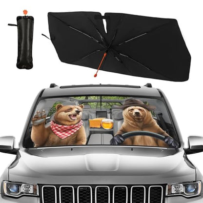 Funny Bear Driving Car Windshield Sun Shade Umbrella Fun Bear Sunshades for Car Windshield Upgraded Sun Visor Protector for Sedan SUV Most Vehicles Printed Front Window Shades (One Size / Style5)