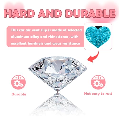 4PCS Heart Shaped Car Vent Clips with Rhinestone (Lake Blue)