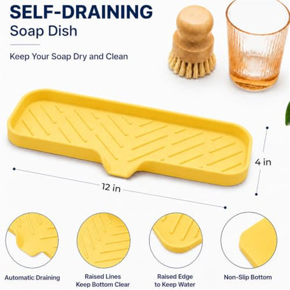 Silicone Soap Dish with Drain Spout (Yellow / L(12"×4"))