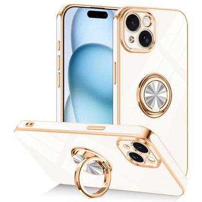 Designed for iPhone 15 Case with Ring Stand Slim White (White / 6.1'' iPhone 15)