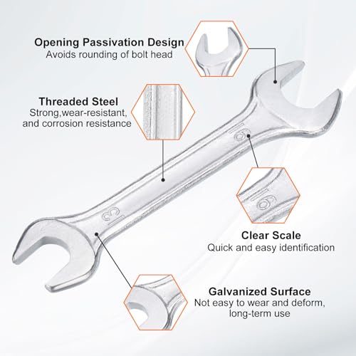 Double Open End Wrench 13mm x 16mm Metric 15 Degree Offset Angle Small Flat Head Wrench Galvanizing Open Ended Spanner for Automotive Repair Furniture Assembly (13mm x 16mm)