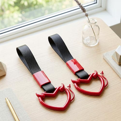 2 Pcs Devil Heart Shaped Car Handle Strap (Red-Tail)