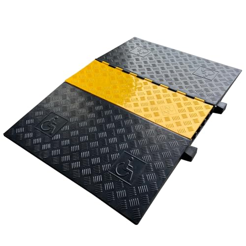 Rubber Cable Ramp 5 Channel Drive Over Hose Cable Protector Outdoor 22000Lbs Load Capacity Wires Power Lines Extension Cord Cover Traffic Speed Bump 1 Pack (Grey-22000Lbs-5Channel-1Pack)