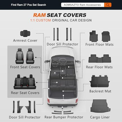 Custom Fit Seat Covers for Dodge RAM 1500 2019 (Black+Gray / Ram 2019-2026 1500 Full Set)