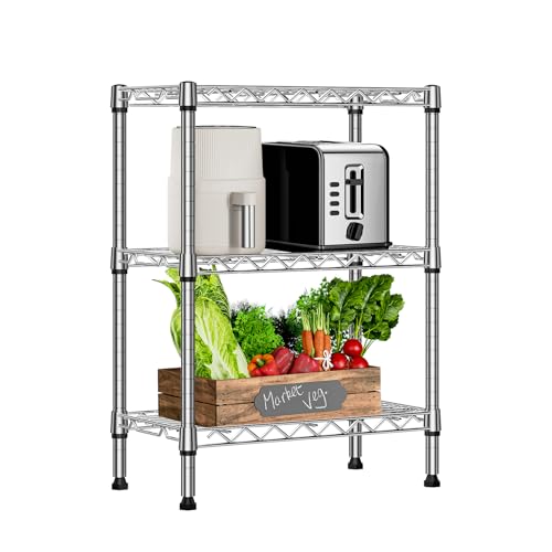 750 lbs 3 Tier Shelf Metal Storage Shelves Wire Rack Closet Organizers with PP Board for Garage Kitchen Bathroom Laundry Chrome 11.8" D x 21.7" W x 28.6" H (3 tier, 11.8" D x 21.7" W x 28.6" H / Chrome)